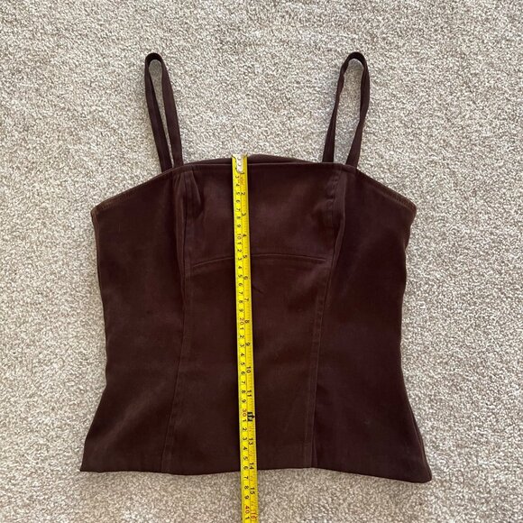 SOLDSuede Square Neck Fitted Brown Top With Zip Closure Small - Picture 6 of 7